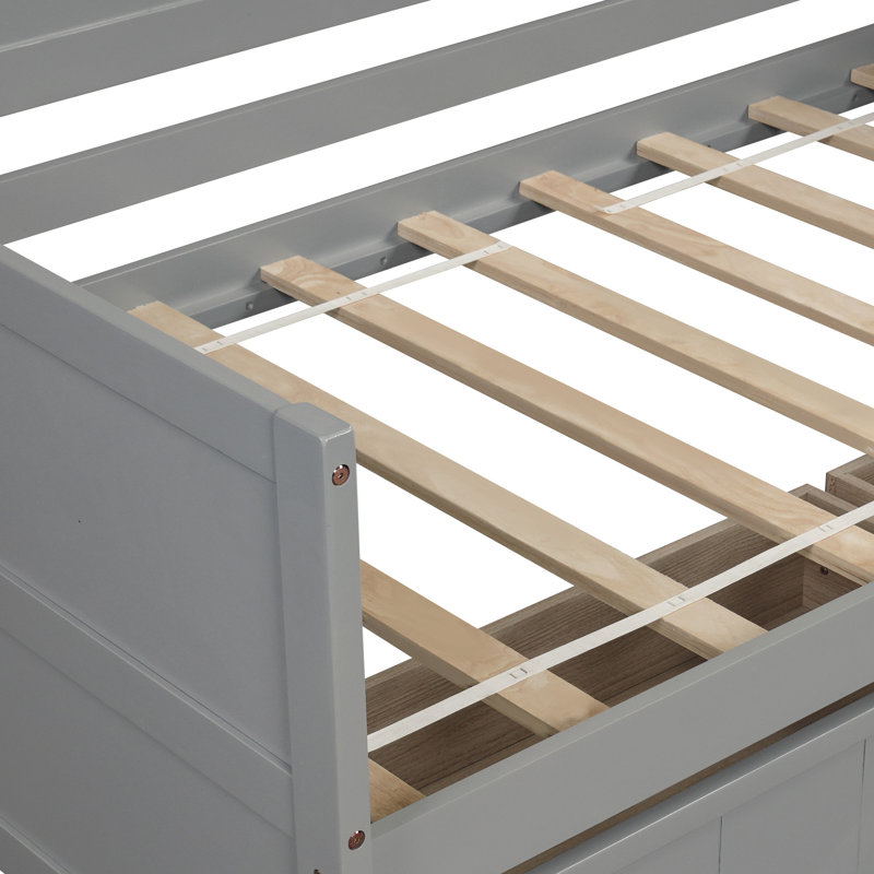 Lit de jour simple en bois avec 2 tiroirs, Gris