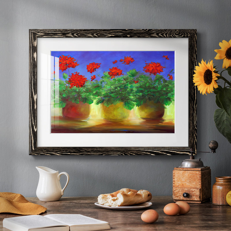 Geraniums II, reproduction d'art encadrée, H 26 po x l 38 po x P 1,5 po, Noir