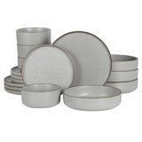 Gibson Elite Gelston Stoneware Matte Reactive Glaze 16 Piece Plates and Bowl Dinnerware Set - Cream