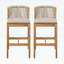 Ensemble de 2 tabourets d'extérieur en bois d'acacia au fini teck avec coussins beiges, durable et confortable pour le patio