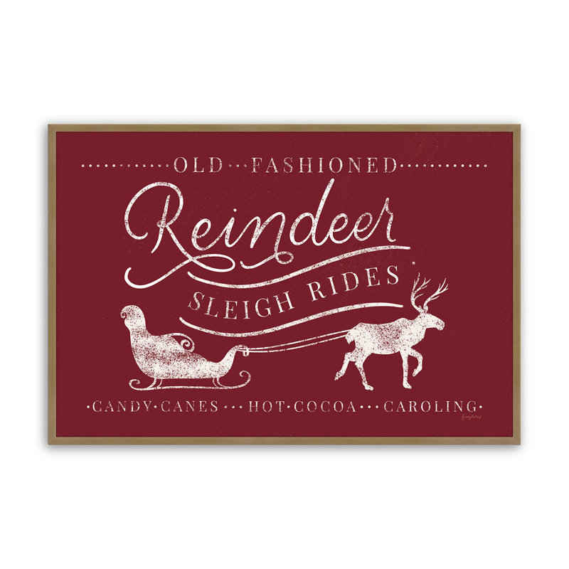 «Classic Reindeer Sleigh Rides», impression de signe, Cadre doré brossé, H 9,25 po x l 11,25 po