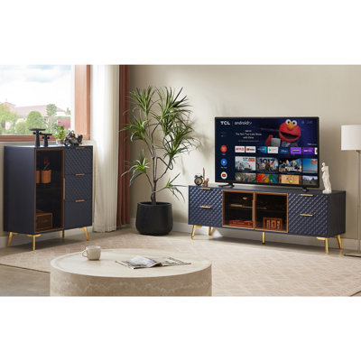 Modern Carved Tv Stand And Cabinet Set Of 2, Entertainment Center For 65 Inch Tv,Modern Cabinet With Three Drawer