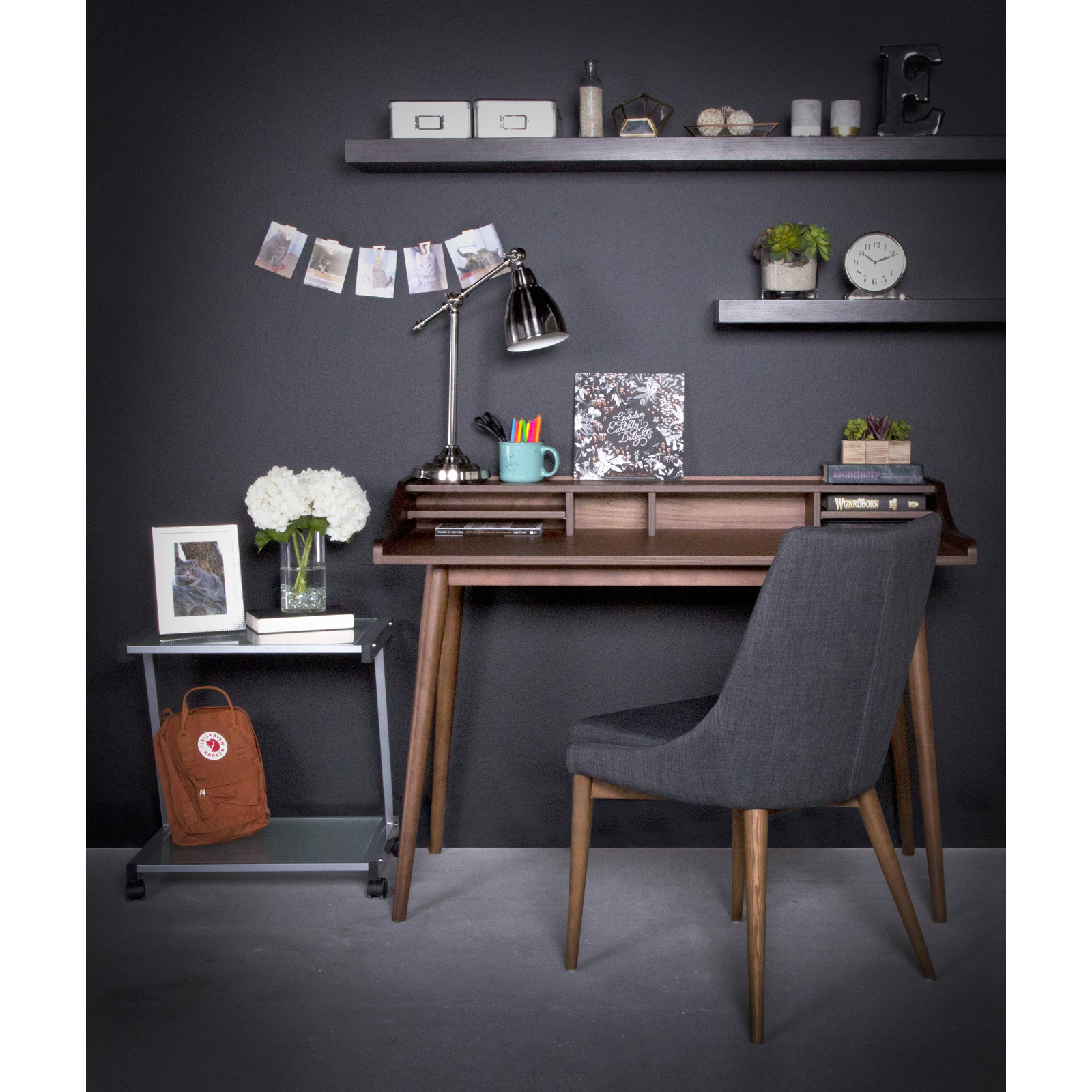 Luxembourg Writing Desk, Walnut, 34.9" H x 47.3" W x 23.6" D