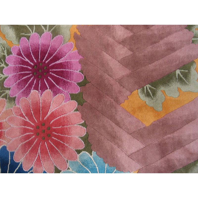 Beautiful Yellow Color Antique Geometric Floral Design Chinese Art Deco Rug