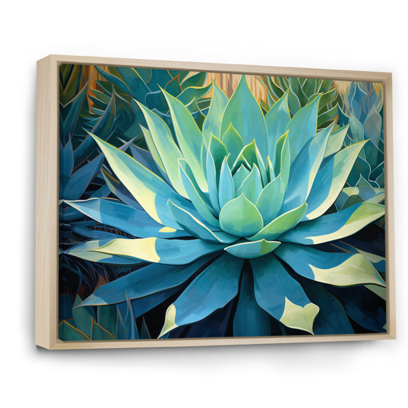 «Green Succulents Majestic Agave II - Succulent», art mural, H 12 po x l 20 po x P 1 po, Cadre flottant érable