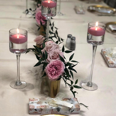 Set of 3 Glass Candlestick Tealight Candle Holders Table Centrepiece