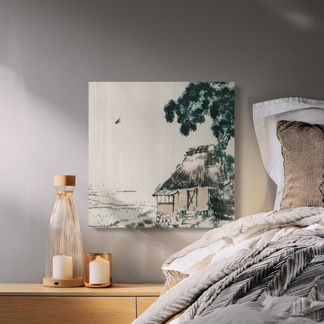 Serene Japanese Hut Tree Landscape Canvas Art