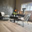 Table basse ronde moderne avec plateau en grain de bois et structure en métal noir, table d'appoint de salon contemporaine