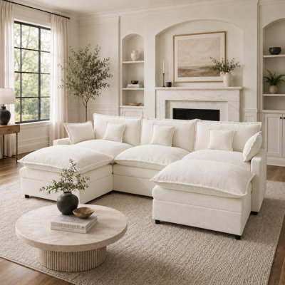 107.9''  Spacious Chenille Modular U-Shaped Sectional Sofa with 2 Ottomans
