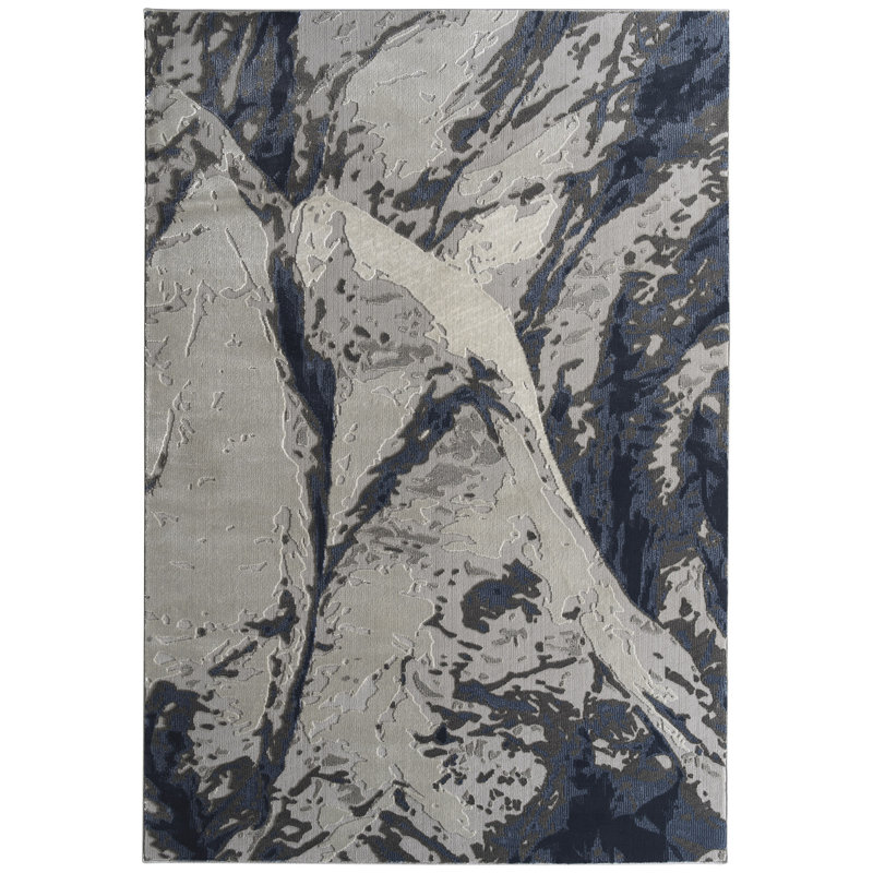 Tapis rectangulaire décontracté, contemporain, moderne, abstrait, texturé, à poils longs de 9 pi 3 po x 12 pi