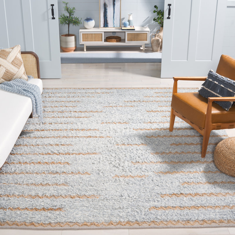 Tapis abstrait gris en laine, en jute et en coton tissé à la main Kensen, Rectangle 8 pi x 10 pi