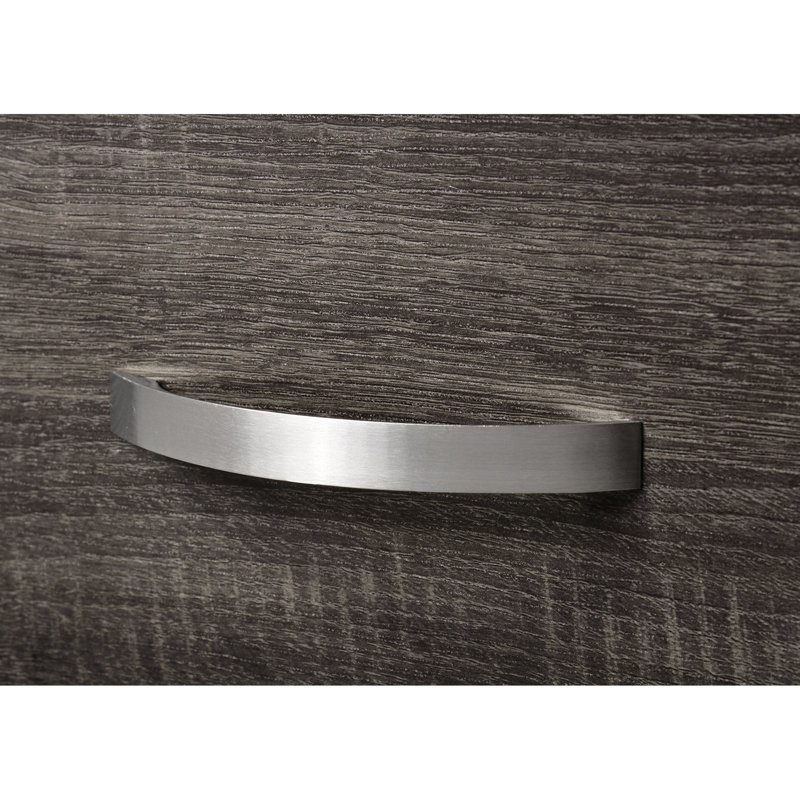 Chambre de style transitionnel, lit simple, fini chêne gris, tiroirs et allure contemporaine avec tiroirs de style anglais, quincaillerie en nickel.