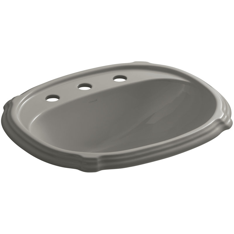 Portrait® 8 Degree Oval Drop-In Bathroom Sink with Overflow, Cashmere, 8'' Widespread