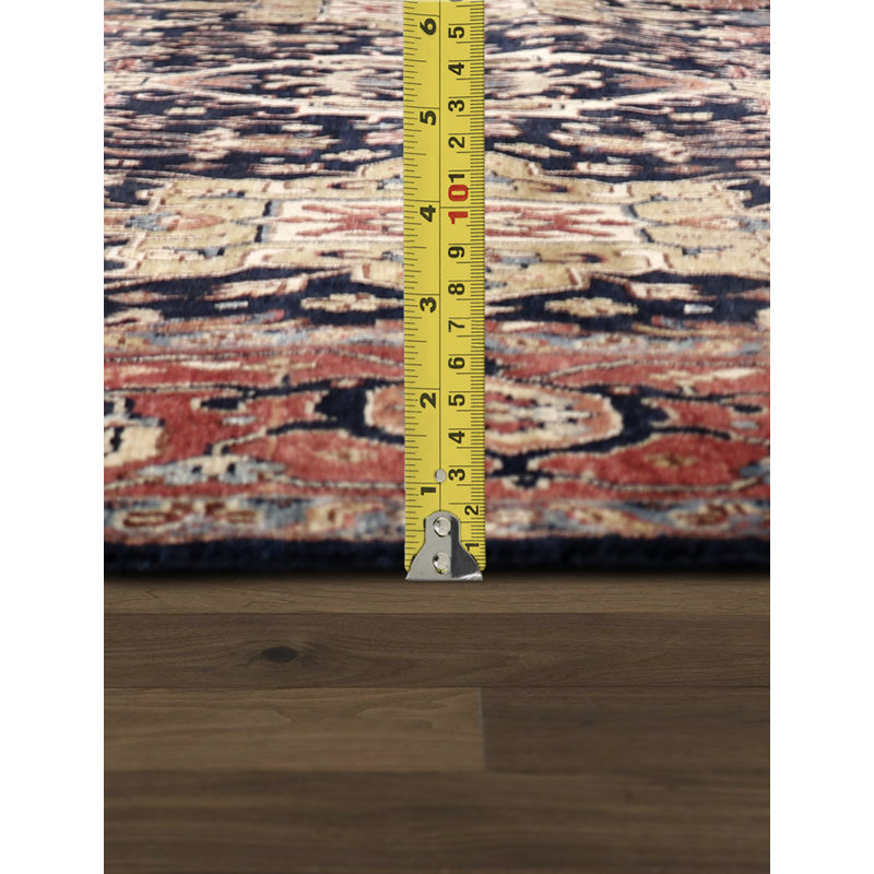 Azerbaijan Hand Knotted Wool Oriental Area Rug in Navy / Rust, Rectangle 7'9" x 10'3"