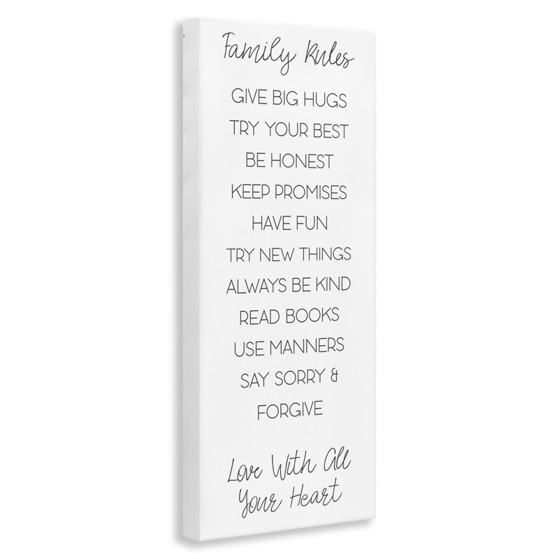 «Minimal Family Rules», art mural sur toile par SD graphiques studio, H 24 po x l 10 po