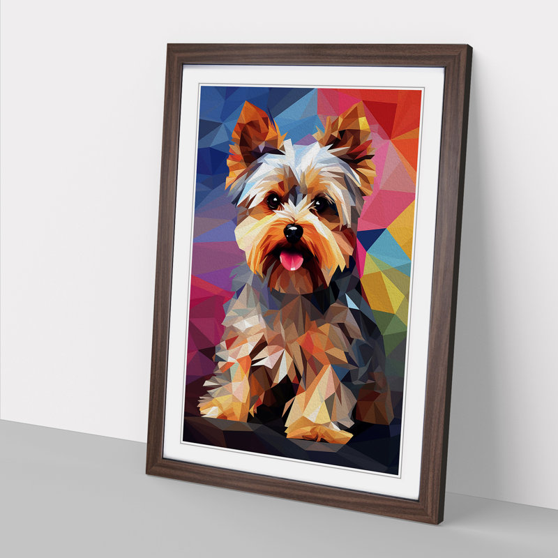 Yorkshire Terrier Orphism - Single Picture Frame Print on Wood, 34cm H x 25cm W x 2cm D, Walnut