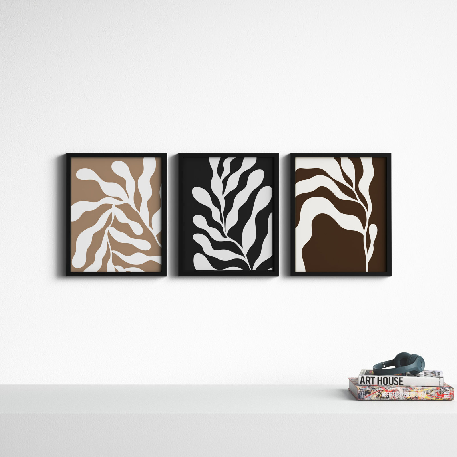 Erminia "Retro Matisse Botanical" 3-Piece Set, 56" W x 21" H, Black