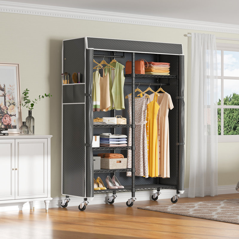 VIPEK R4C 46.1" Rolling Clothes Rack with Cover, Heavy Duty Clothing Rack with Upgarded Polyester Cover, Black