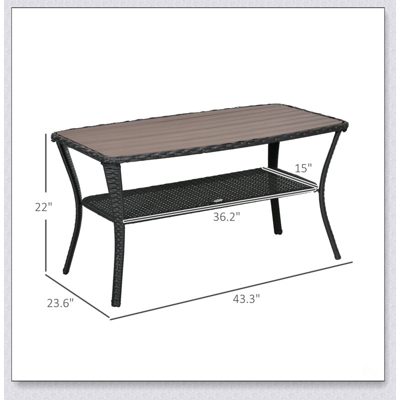 Table basse en rotin PE avec rangement Outsunny