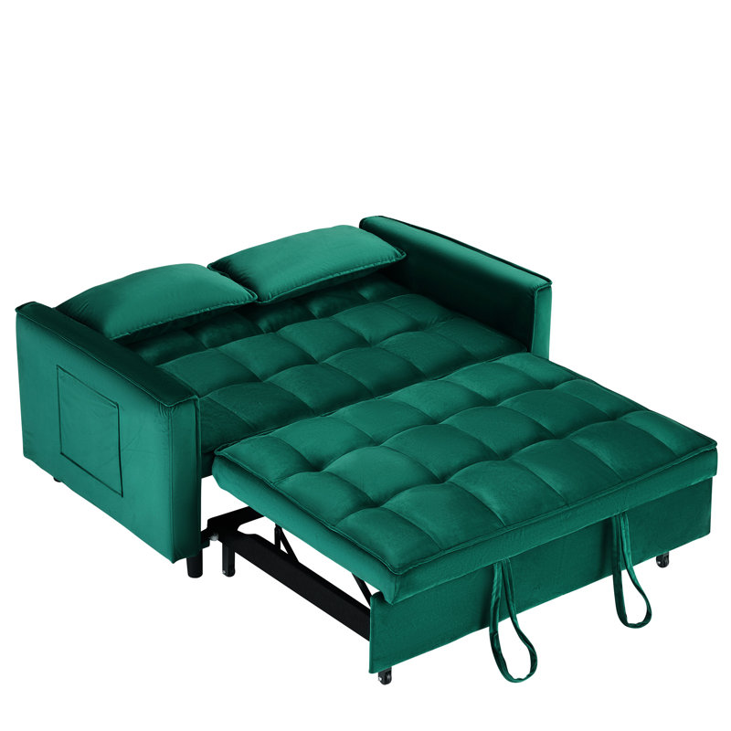 Lit en velours de 55 po, 2 avec coussin éponge, structure en bois massif et en métal pour différents espaces, Vert