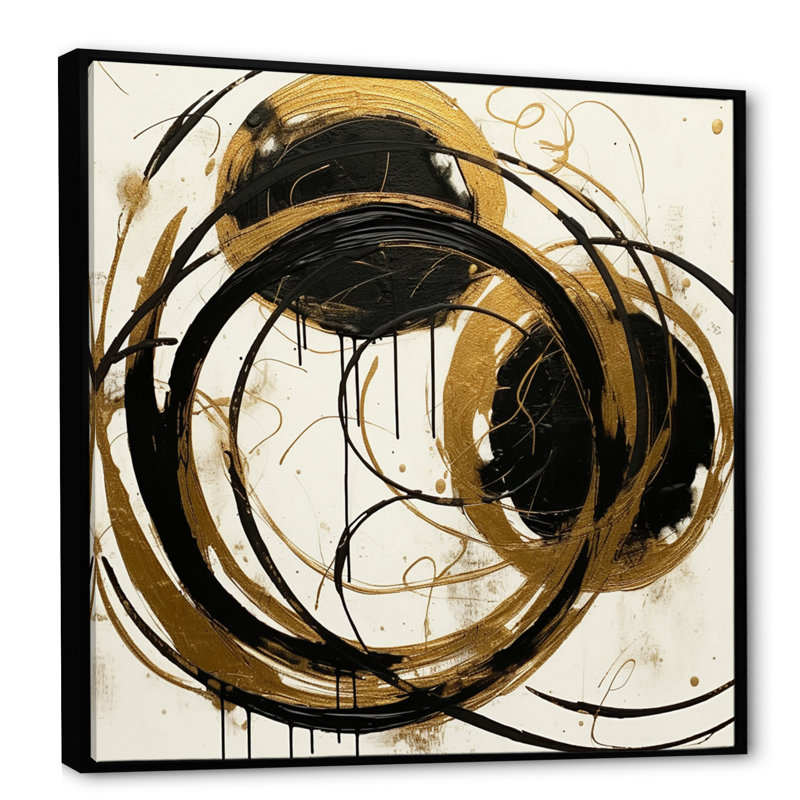 Art noir et or noir du Chaos II - Peinture abstraite, art mural, H 16 po x l 16 po x P 1 po, Cadre flottant noir