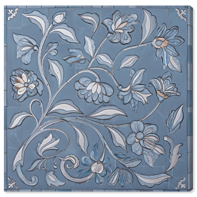 Cerulean Arabesque Tile Bathroom Art Canvas Print by Art Remedy