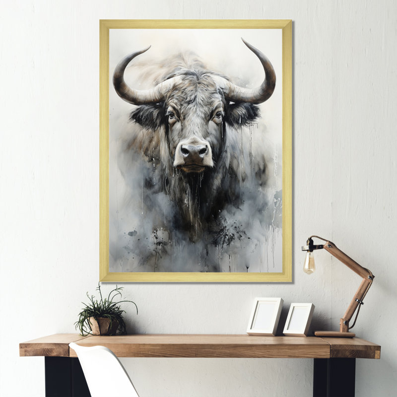 Asian Art Yaks Sumi I - art mural asiatique sur toile, H 32 po x l 24 po x P 1 po, Encadrement doré