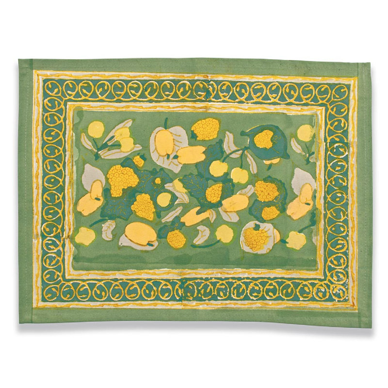 100% Cotton Floral Rectangle Placemat, Yellow/Green