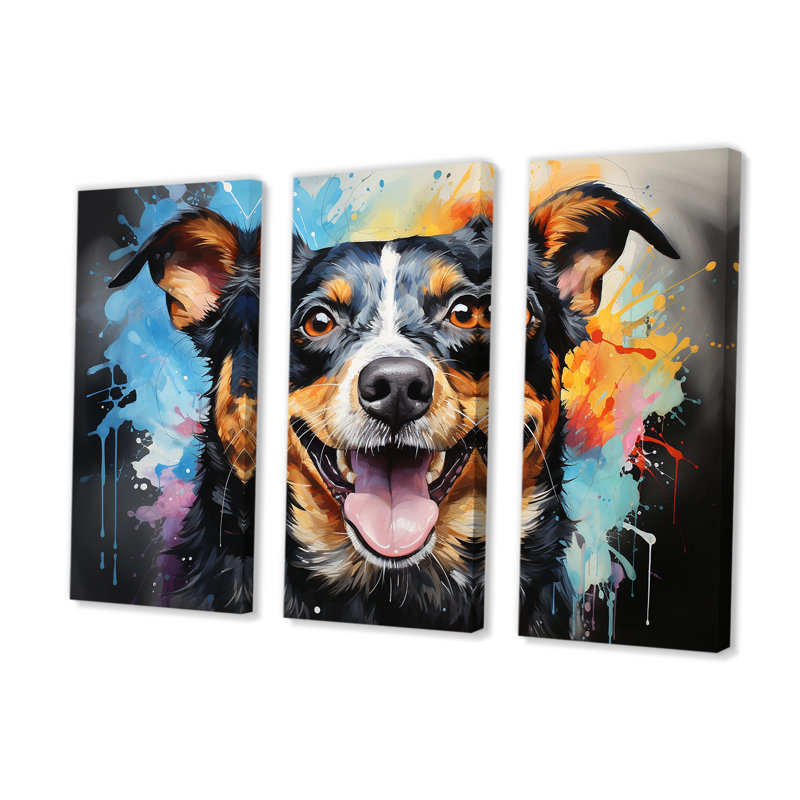 Popart Rat Terrier Rascal I - ensemble d'art mural sur toile chien, H 28 po x l 36 po