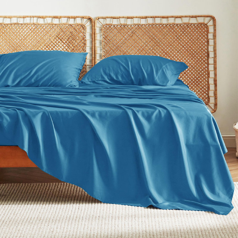 Essential Collection Cooling Rayon Derived from Bamboo Sheet Set, Bluejay, King Sheet Set with 2 Pillowcases
