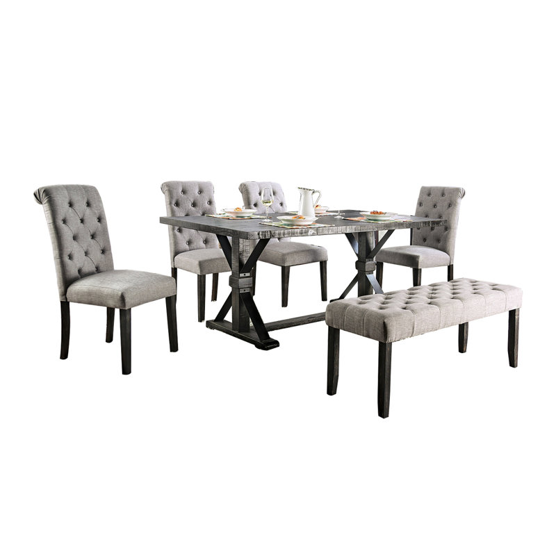 6 - Person Trestle Dining Set, Light Grey, Light Grey