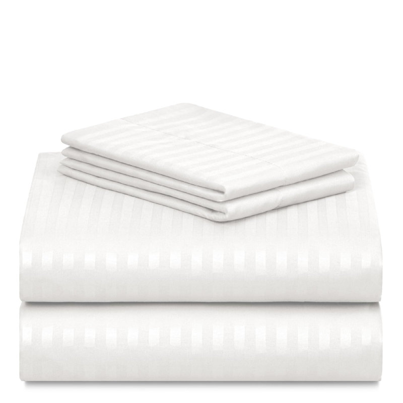 Luxclub 4 PC White Striped Queen Silky Soft Cooling Extra Deep Pocket Performance Sheet Set, White Striped