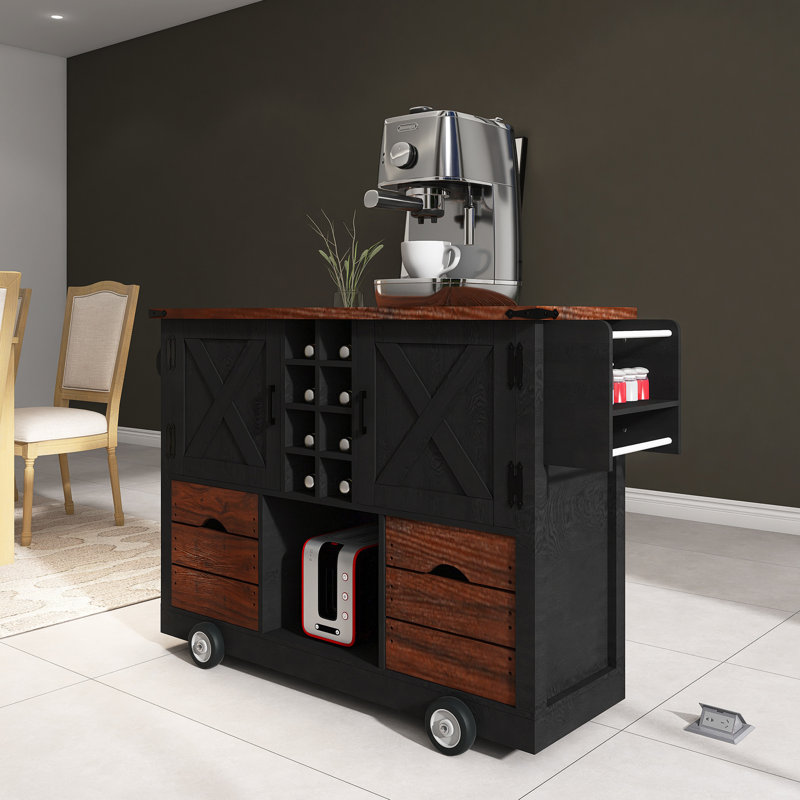 Rolling Kitchen Island With Storage, Kitchen Cart, Black