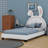 Upholstered Platform Bed With Rabbit Ornament-568589944