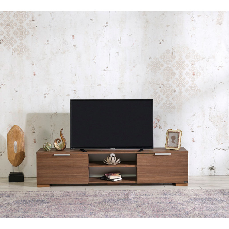 Meuble télé Mid-Century 2 armoires 2 portes 2 tablettes 66 po