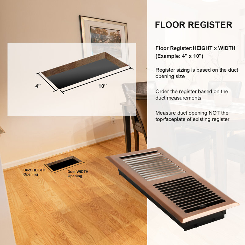 Registre de plancher, Cuivre antique, H 2 po x l 10 po x P 4 po