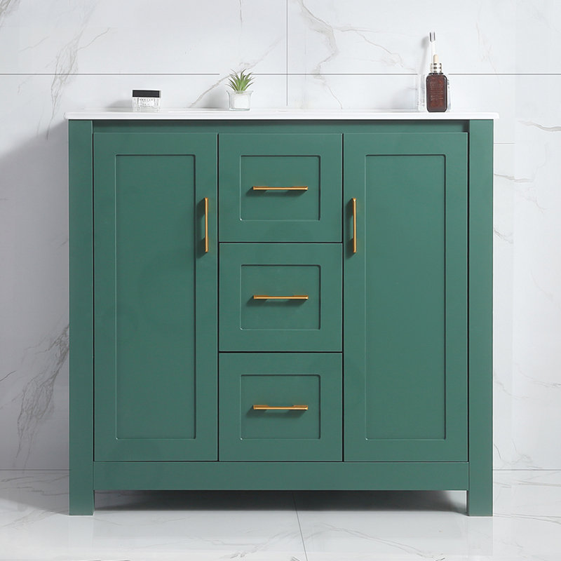 Ensemble de meuble-lavabo avec lavabo sous-comptoir + 2 portes et 2 tiroirs, Vert