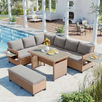 Modern 5 Piece Rattan Sectional Seating Group with Cushions by Manman