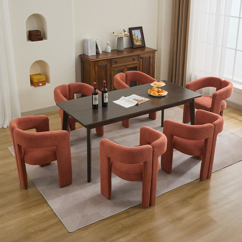 Modern Upholstered Dining Arm Chair, Solid Wood Frame, Orange