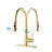 Brushed Gold Stainless Steel Pull Down Faucet For Kitchen - , Easy To Clean 360 Swivel Spout 7.28'' Height 1.8Gpm Flow Rate In Rust & Scratch 2'' Max Deck Thickness Extended Retractable Hose-1510004501