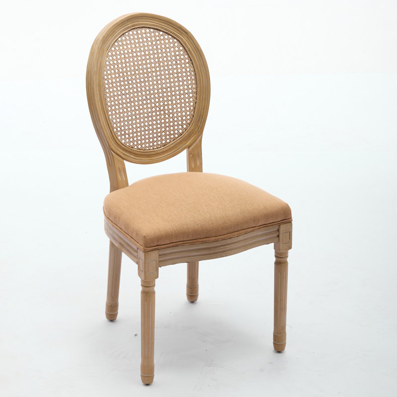 Chaises de salle à manger de style campagnard français, dossier en rotin, pieds en bois massif et coussin à ressorts en S, ensemble de 2