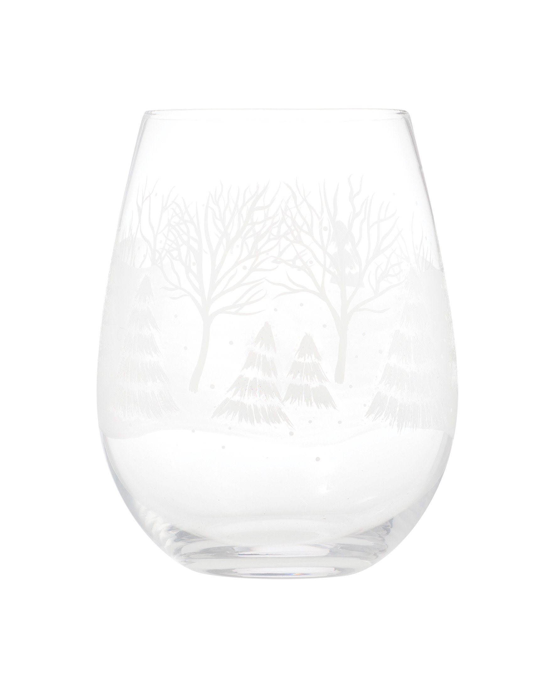 Tabletop Frosted Forest Stemless Wine Glass Lolita Hand Painted 6011247