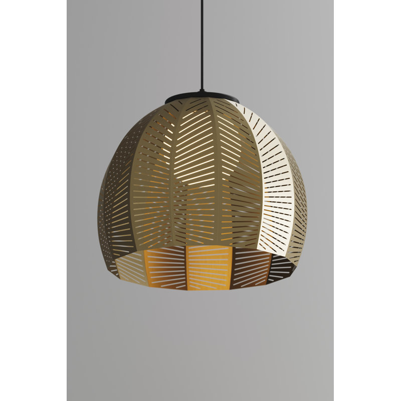 Luminaire suspendu en forme de dôme à 1 lumière Amicus, H 13,5 po x l 15,8 po x P 15,8 po, Noyer teint foncé / laiton vieilli