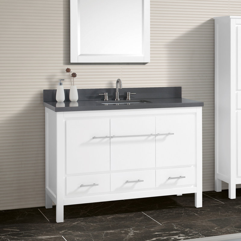 Riley 49'' Single Bathroom Vanity with Stone Top, White Engineered Stone