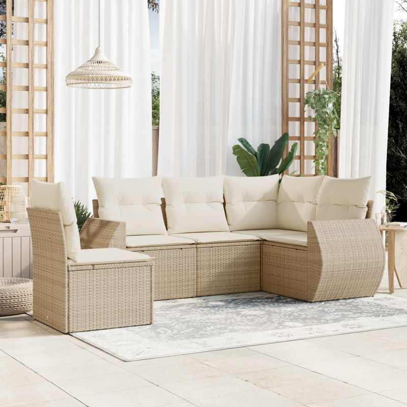  Ensemble de canapé de jardin beige, blanc crème, Blanc, crème, Beige
