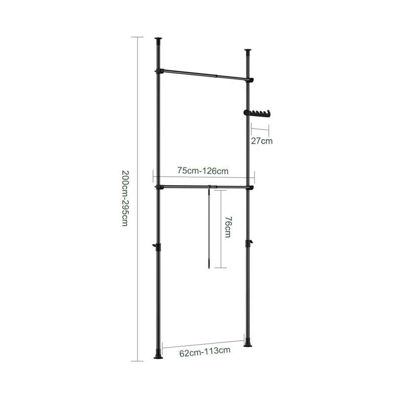 62cm Wall Mounted Clothes Rack, Black
