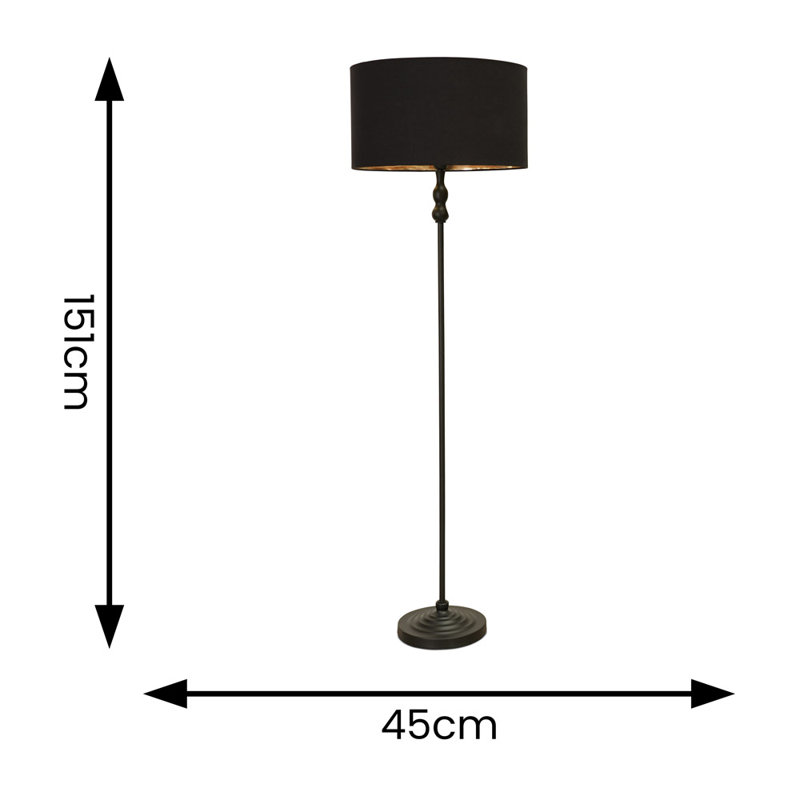Reselva 151cm Traditional Floor Lamp, Black, Black