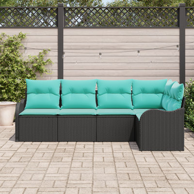  Ensemble de canapé de jardin 5 pièces avec coussins en rotin de polyester noir