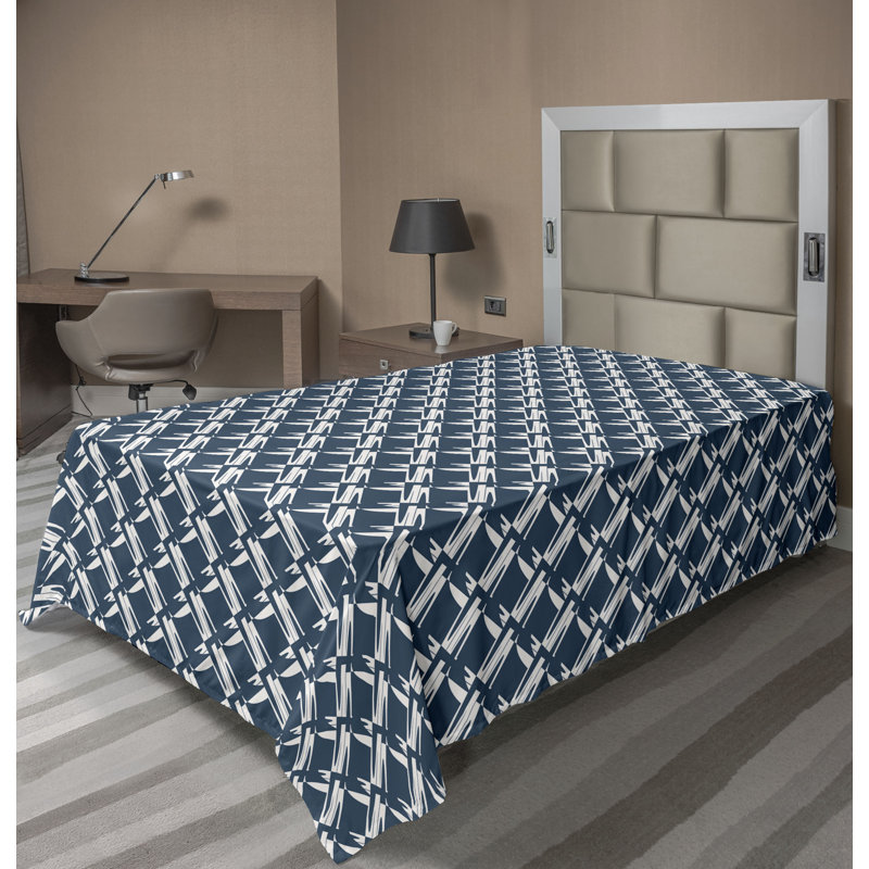 Drap plat moderne de style bohème Ambesonne, Drap plat pour lit simple TG, Bleu ciel foncé / motif géométrique blanc