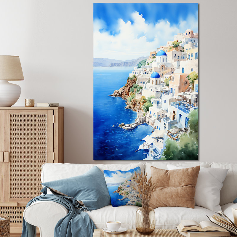 Village côtier de Santorin en Grèce 1 - Grèce, art mural, Toile tendue, H 40 po x l 30 po
